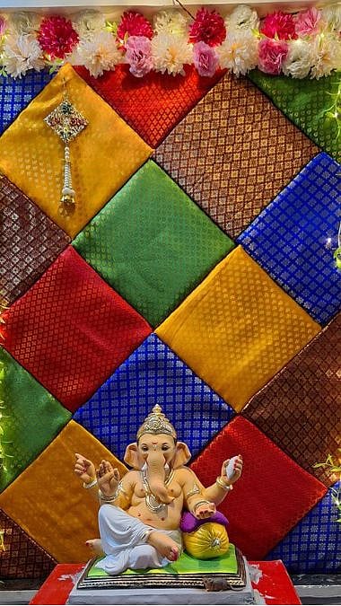 saree background ganpati mandap decoration